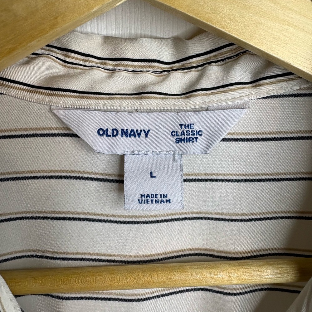 Old Navy Cream Button-Up Shirt with Black Vertical Stripes - Picture 3 of 4